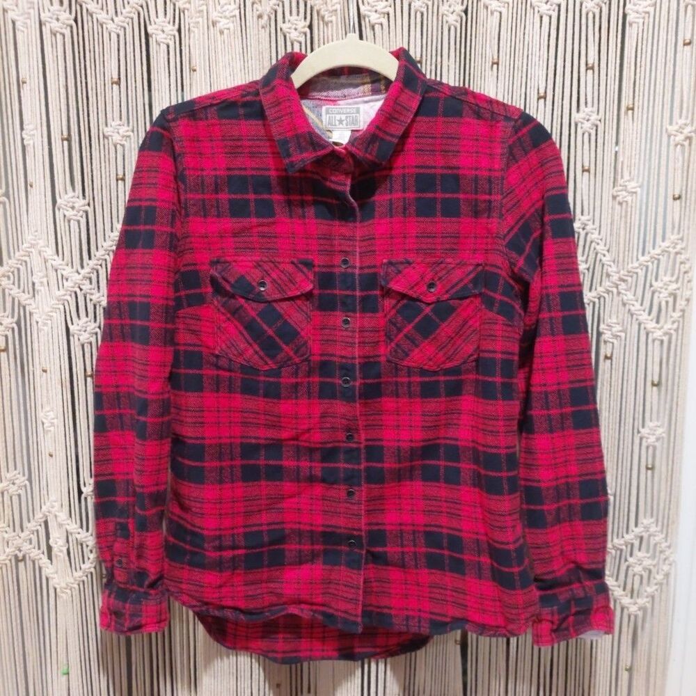 Converse One Star Women’s Red Black Flannel Sz Small Plaid 100% Cotton